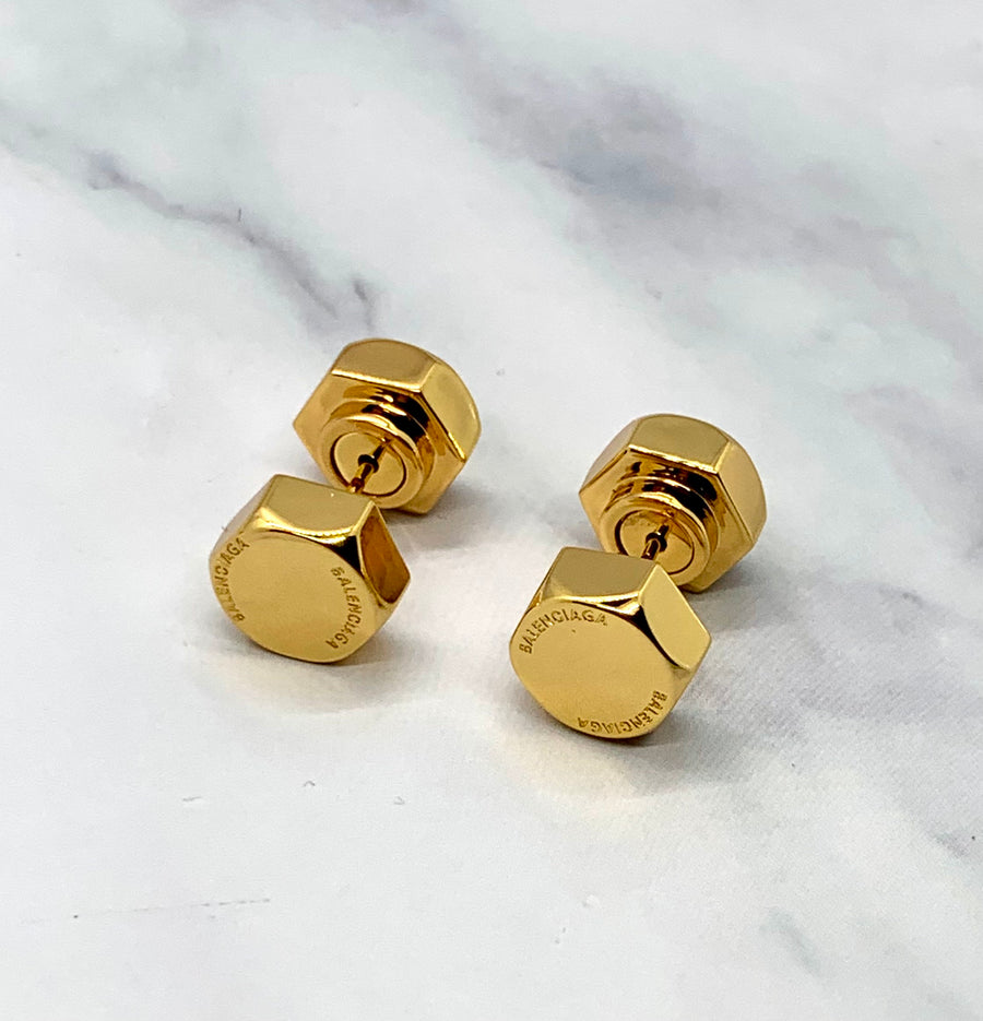 BALENCIAGA Gold Tone Bolt Screw Earrings - Pre owned