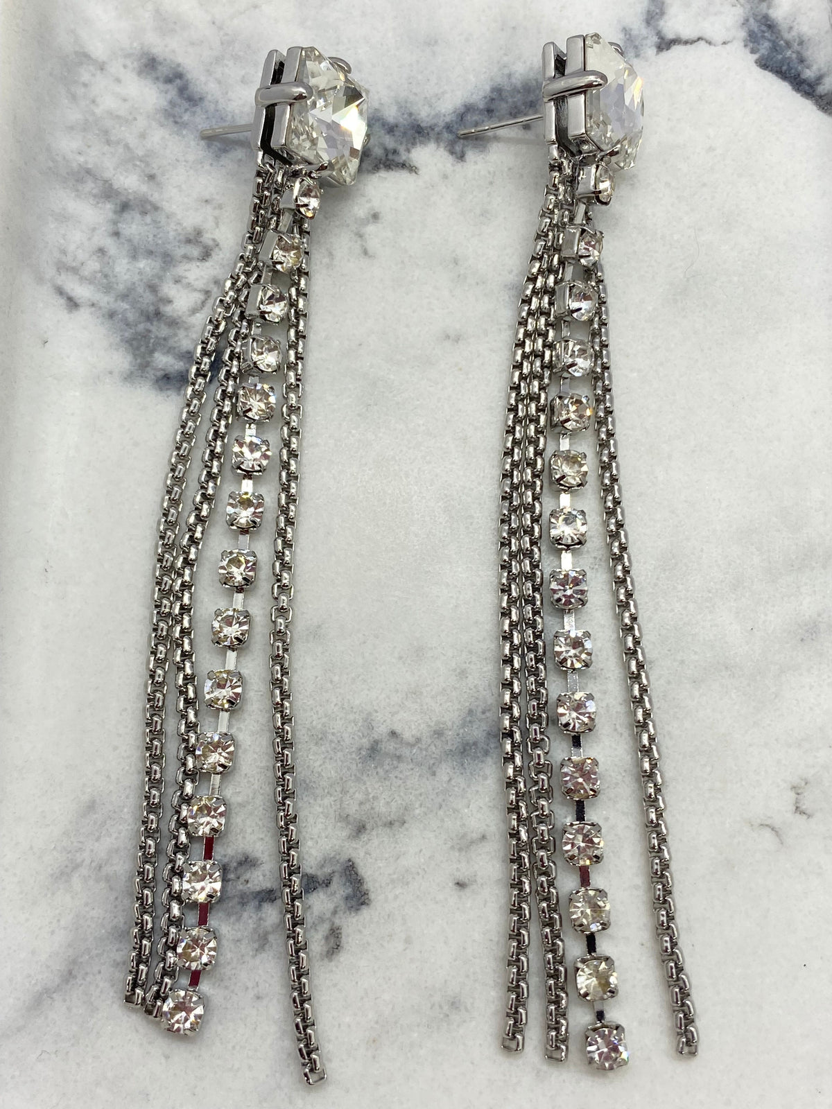 MIU MIU Silver Tone Rhinestone Pendant Earrings - Pre owned