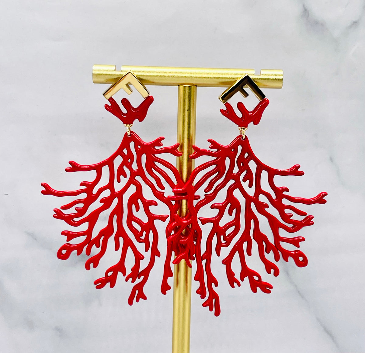 FENDI FF Red Coral Pendant Earrings - Pre owned