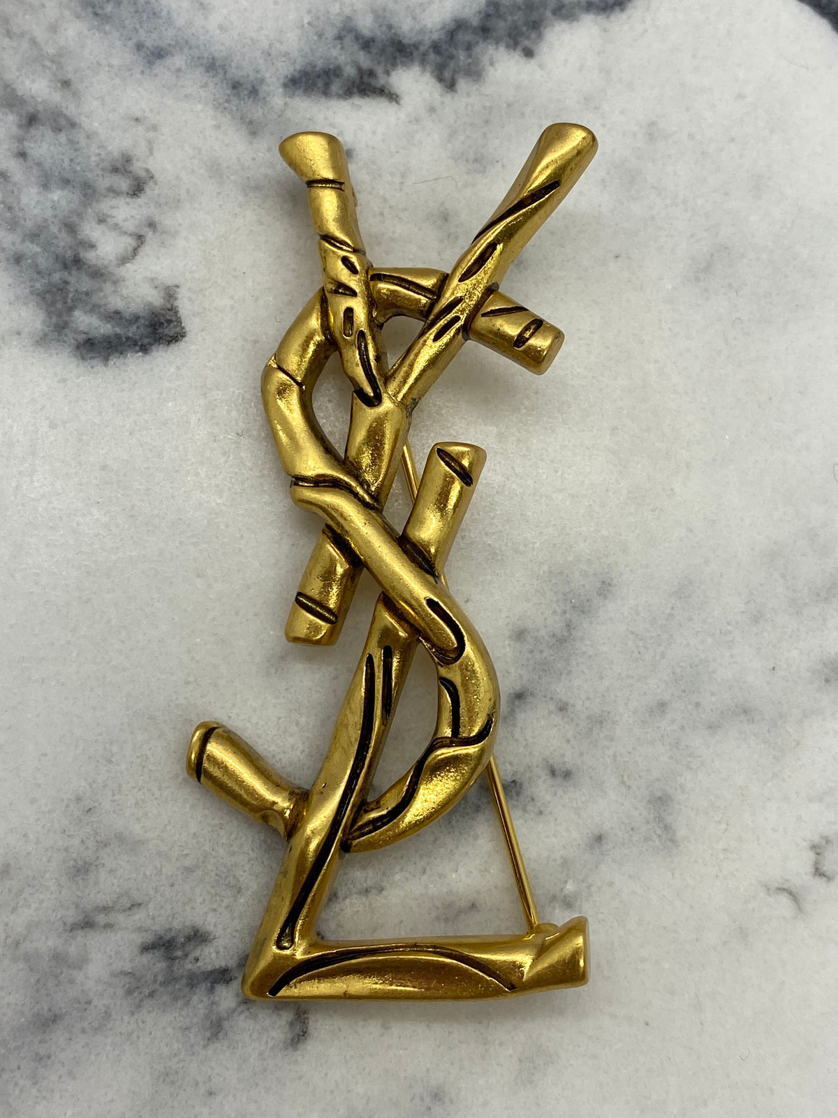 YSL YVES SAINT LAURENT Brass Tone Brooch Pin - Pre owned