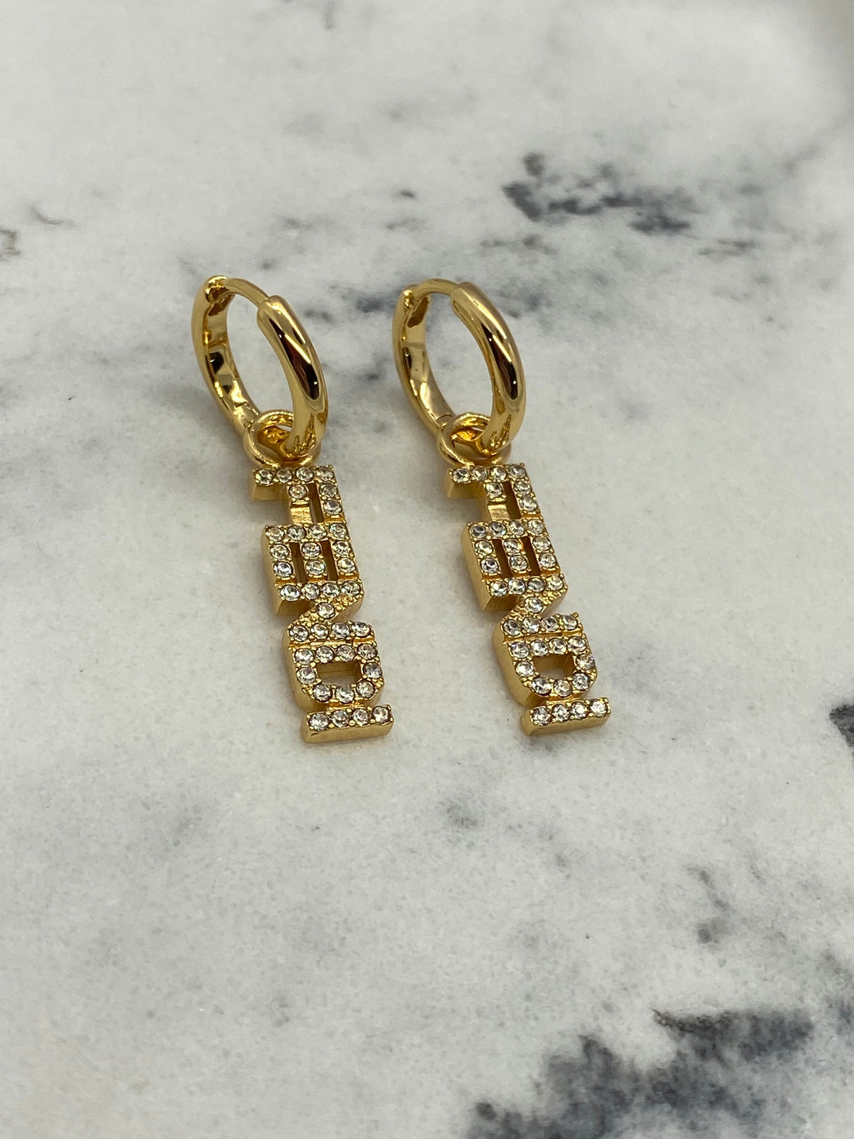 FENDI Gold Tone Rhinestone Pendant Earrings - Pre owned