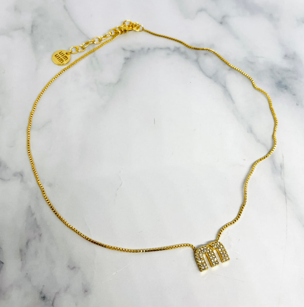 MIU MIU M Gold Tone Rhinestone Chain Necklace - Pre owned