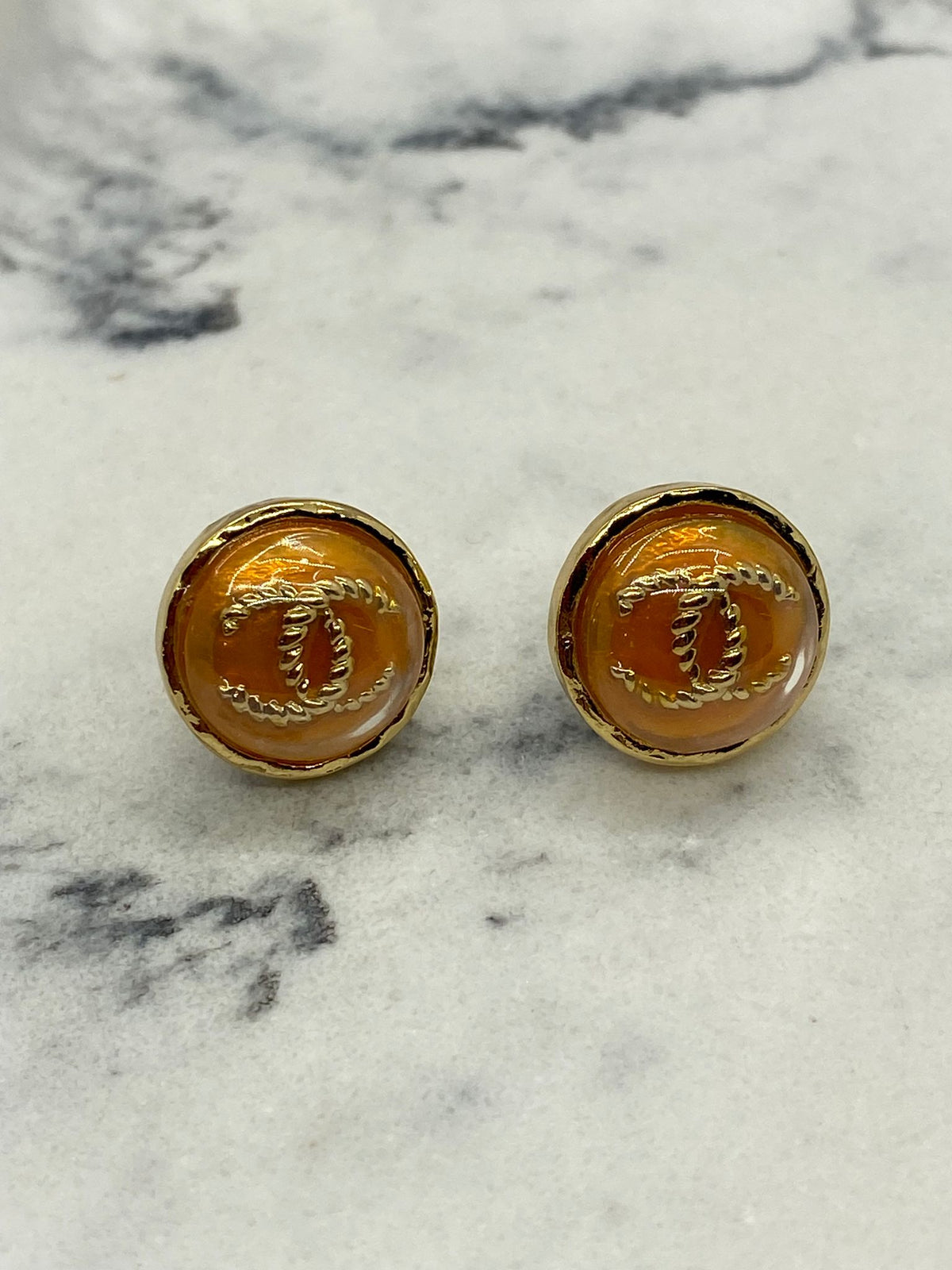 CHANEL CC Orange Enamel Earrings - Pre owned