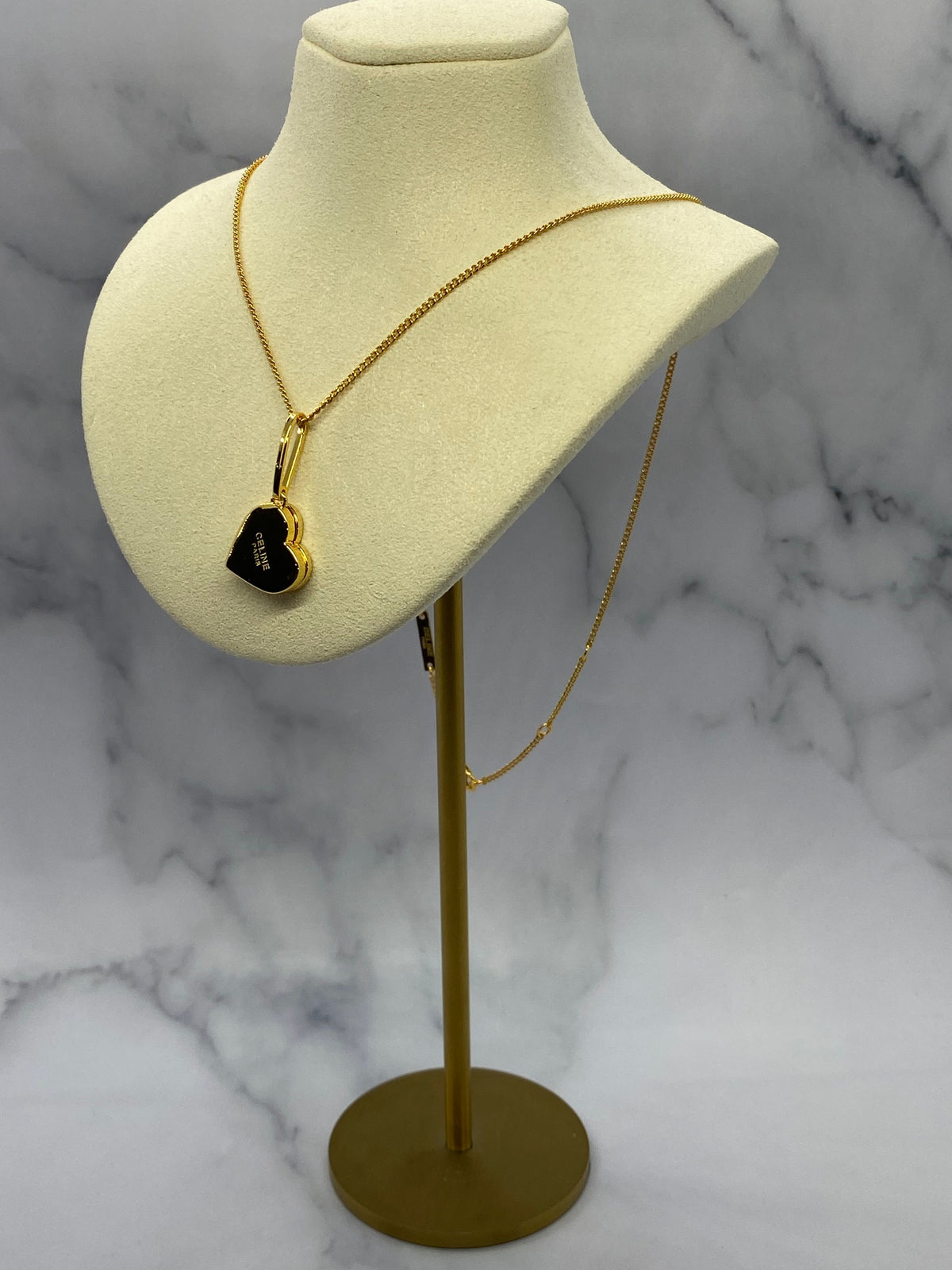 CELINE Gold Tone Heart Locket Necklace - Pre owned