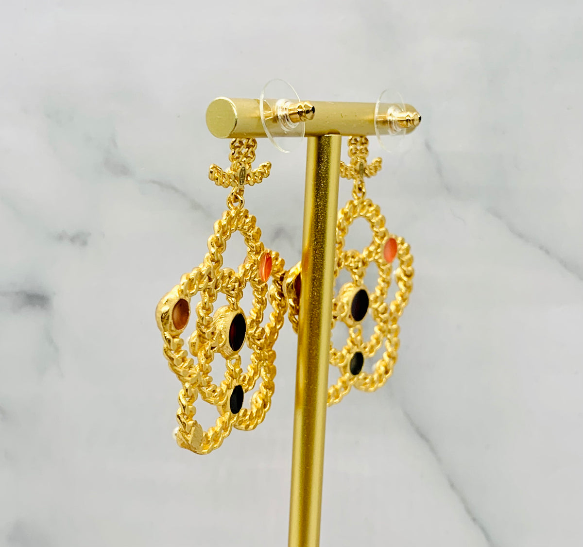 CHANEL CC Camelia Pendant Earrings - USED