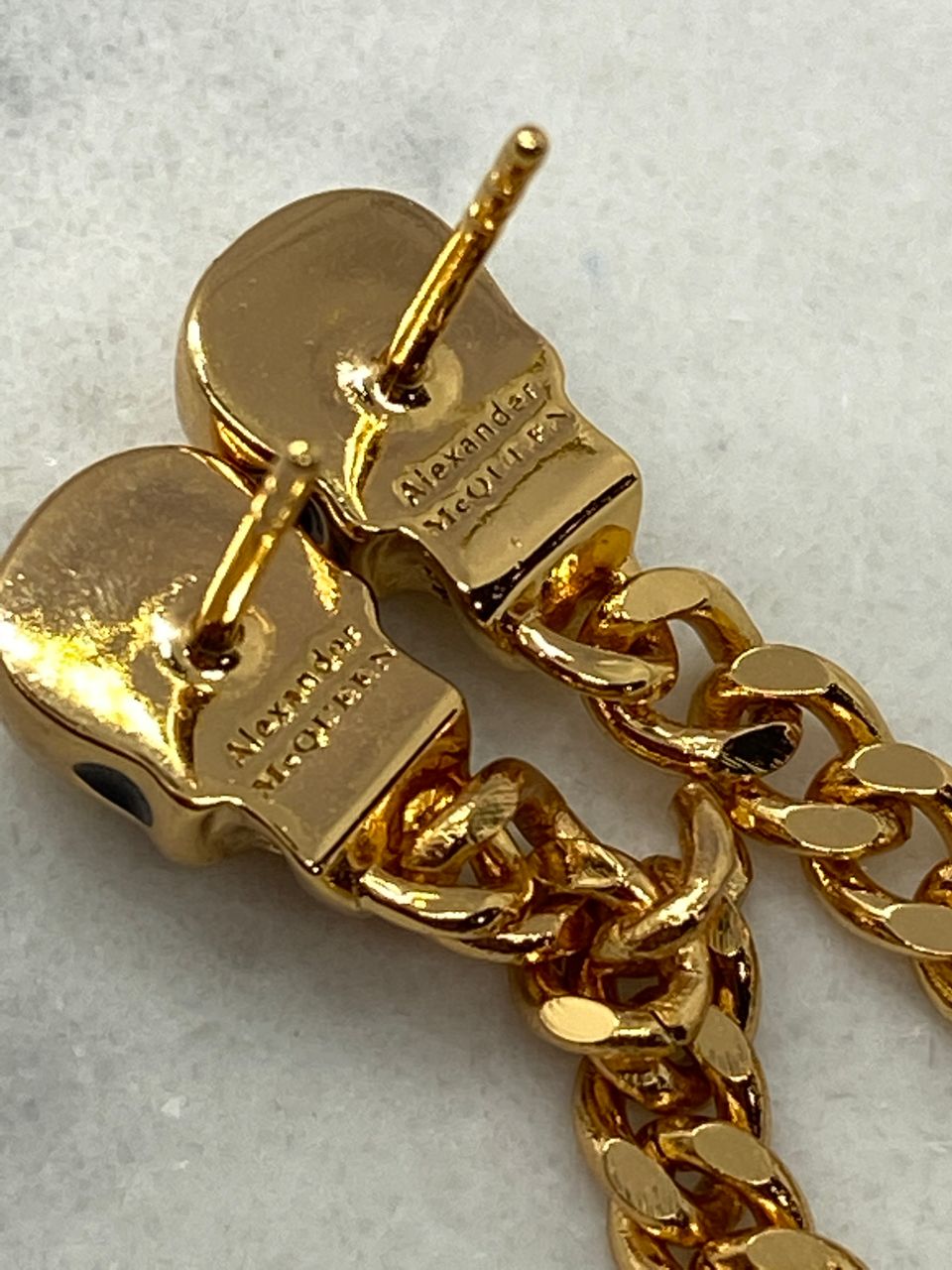 ALEXANDER McQUEEN Gold Tone Skull Chain Earrings - Pre owned