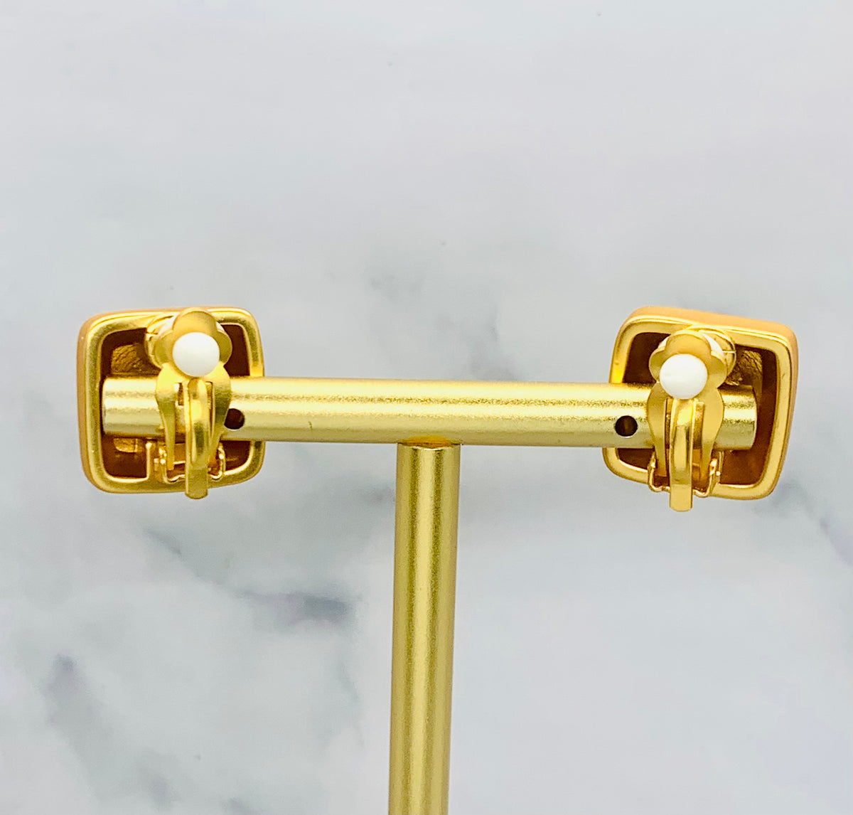 CHANEL CC Gold Tone Button Earrings - Pre owned