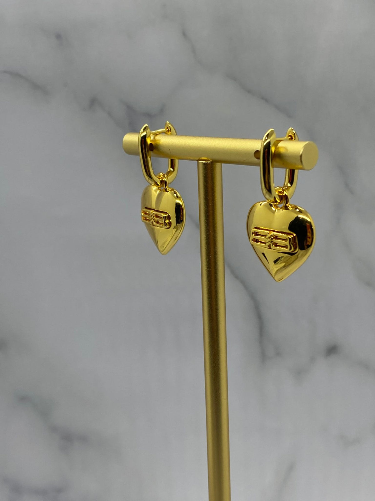 BALENCIAGA BB Gold Tone Heart Pendant Earrings - Pre owned