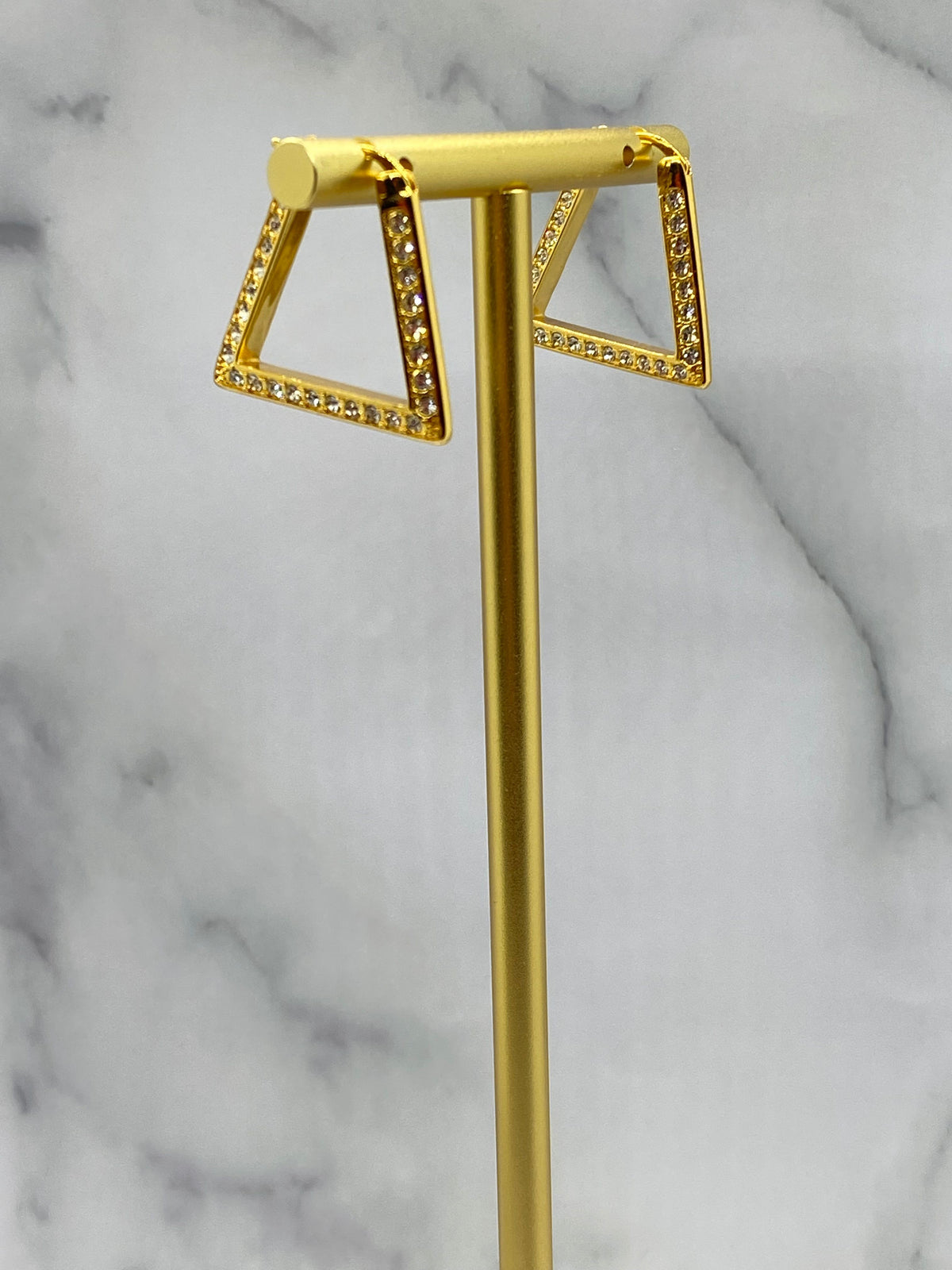 BOTTEGA VENETA Gold Rhinestone Triangle Hoop Earrings - Pre owned