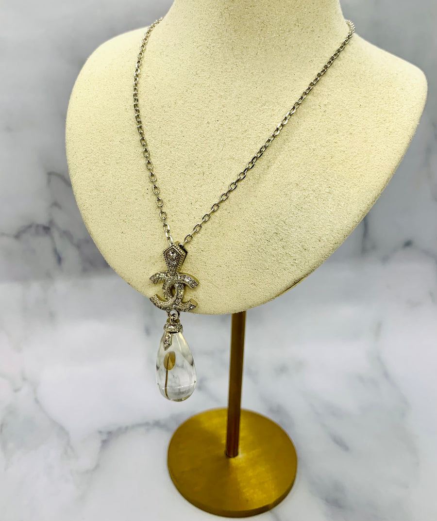CHANEL CC Clear Acrylic Drop Necklace - USED