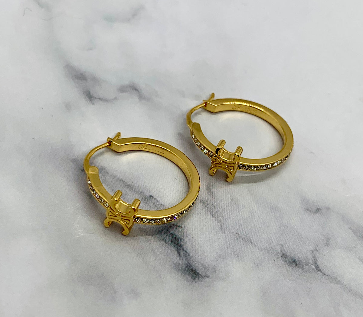 CELINE Rhinestone Hoop Earrings - Pre owned