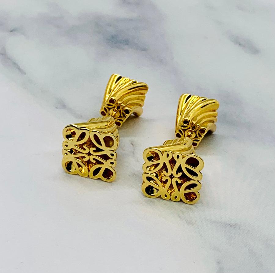 LOEWE Monogram Gold Tone Earrings - Pre owned