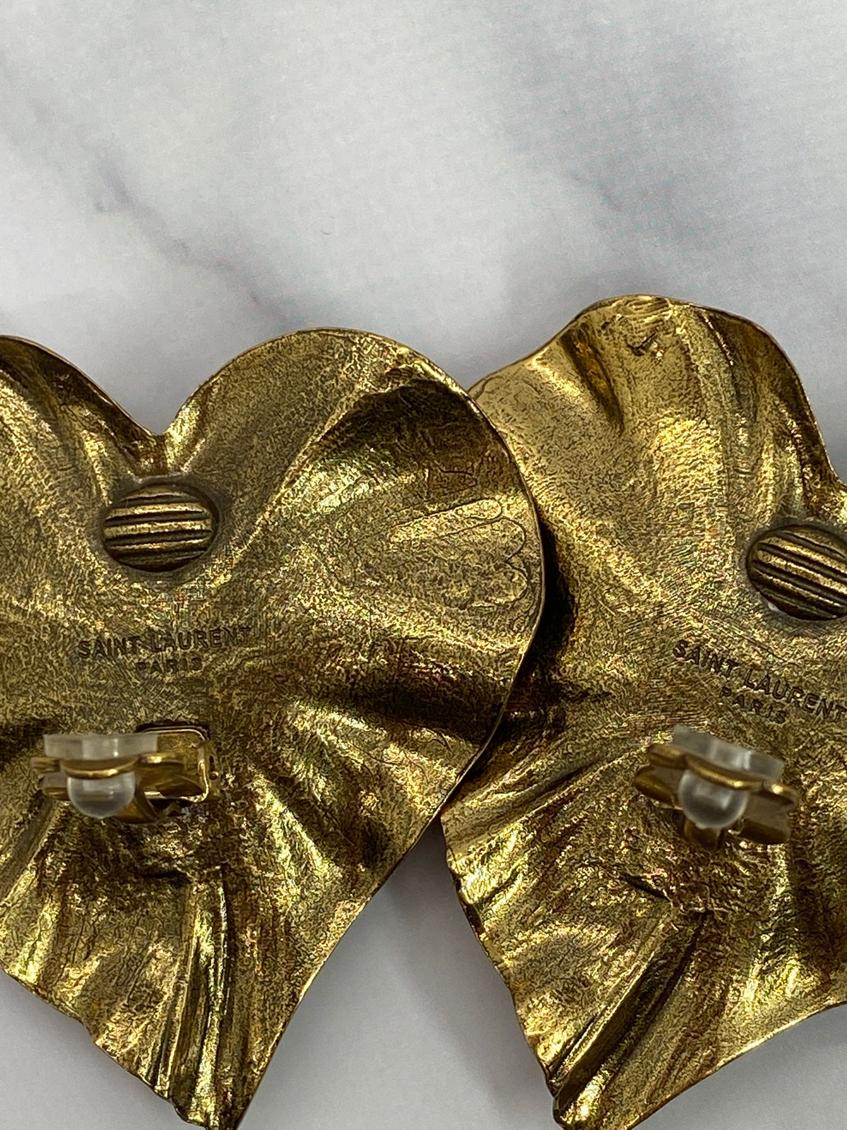YSL YVES SAINT LAURENT Brass & Silver Heart Earrings - Pre owned