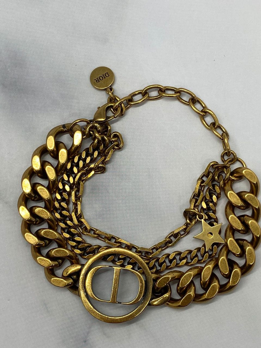 CHRISTIAN DIOR CD Brass Tone Multi Chain Bracelet - Pre owned