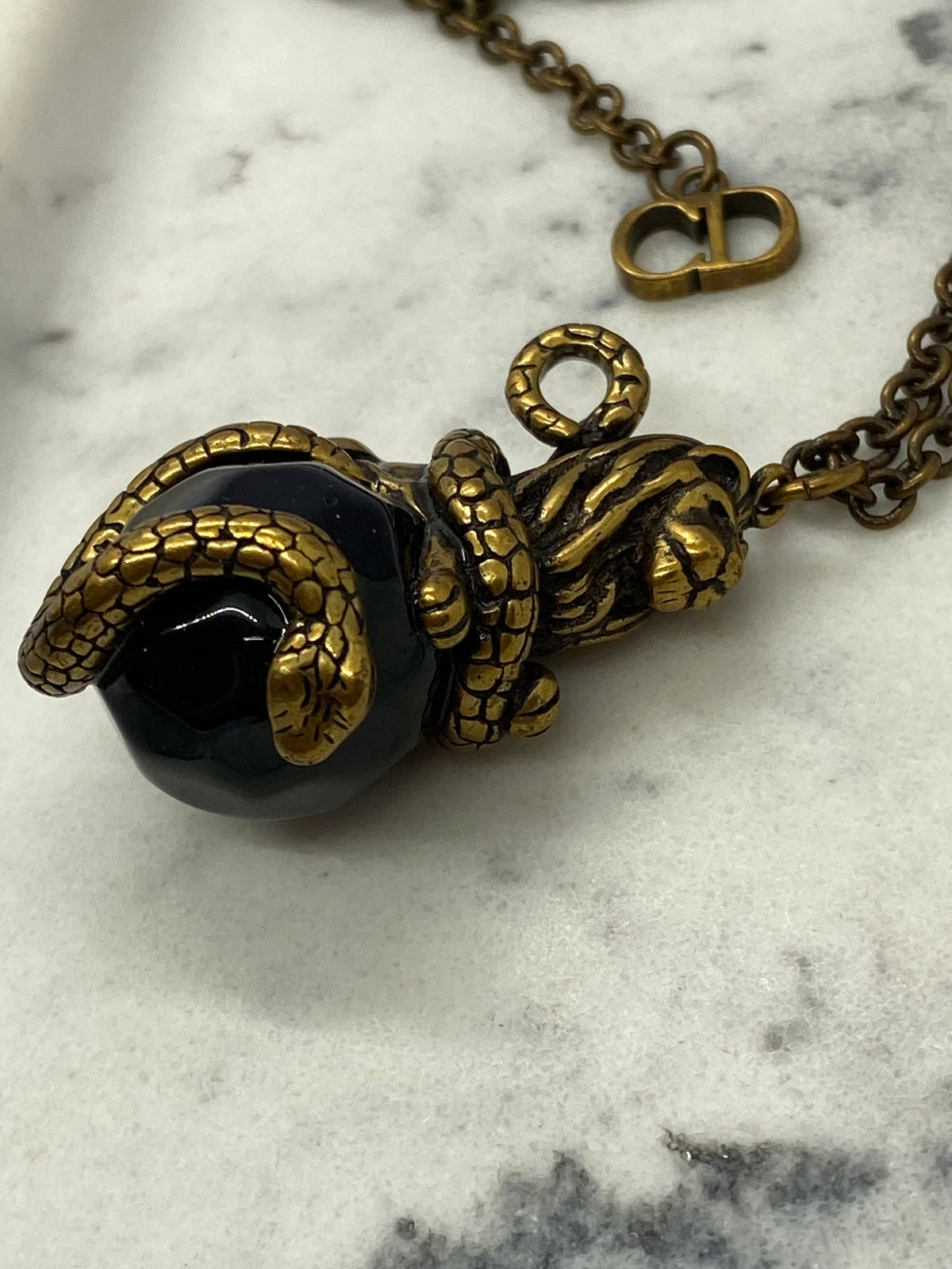 CHRISTIAN DIOR Onyx Ornate Pendant Necklace - Pre owned