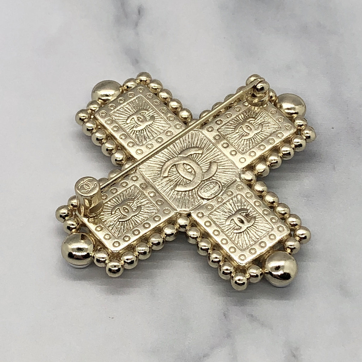 CHANEL CC Rhinestone Cross Brooch Pin - Pre owned