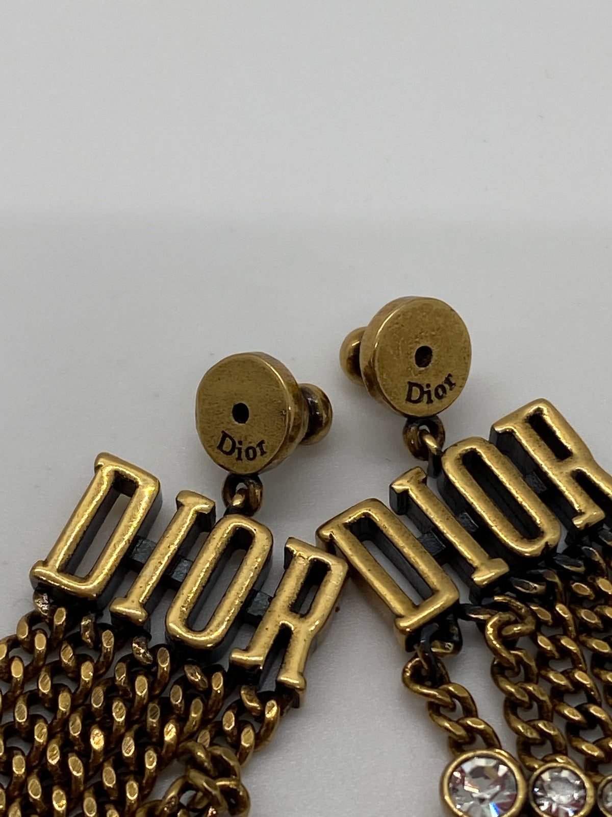 CHRISTIAN DIOR Brass Tone Rhinestone Fringe Earrings - Pre owned