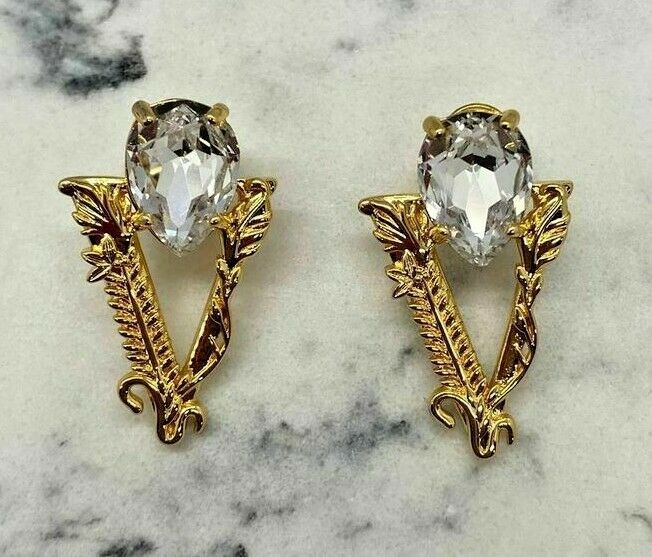 VERSACE V Elaborate Runway Rhinestone Earrings - Pre owned