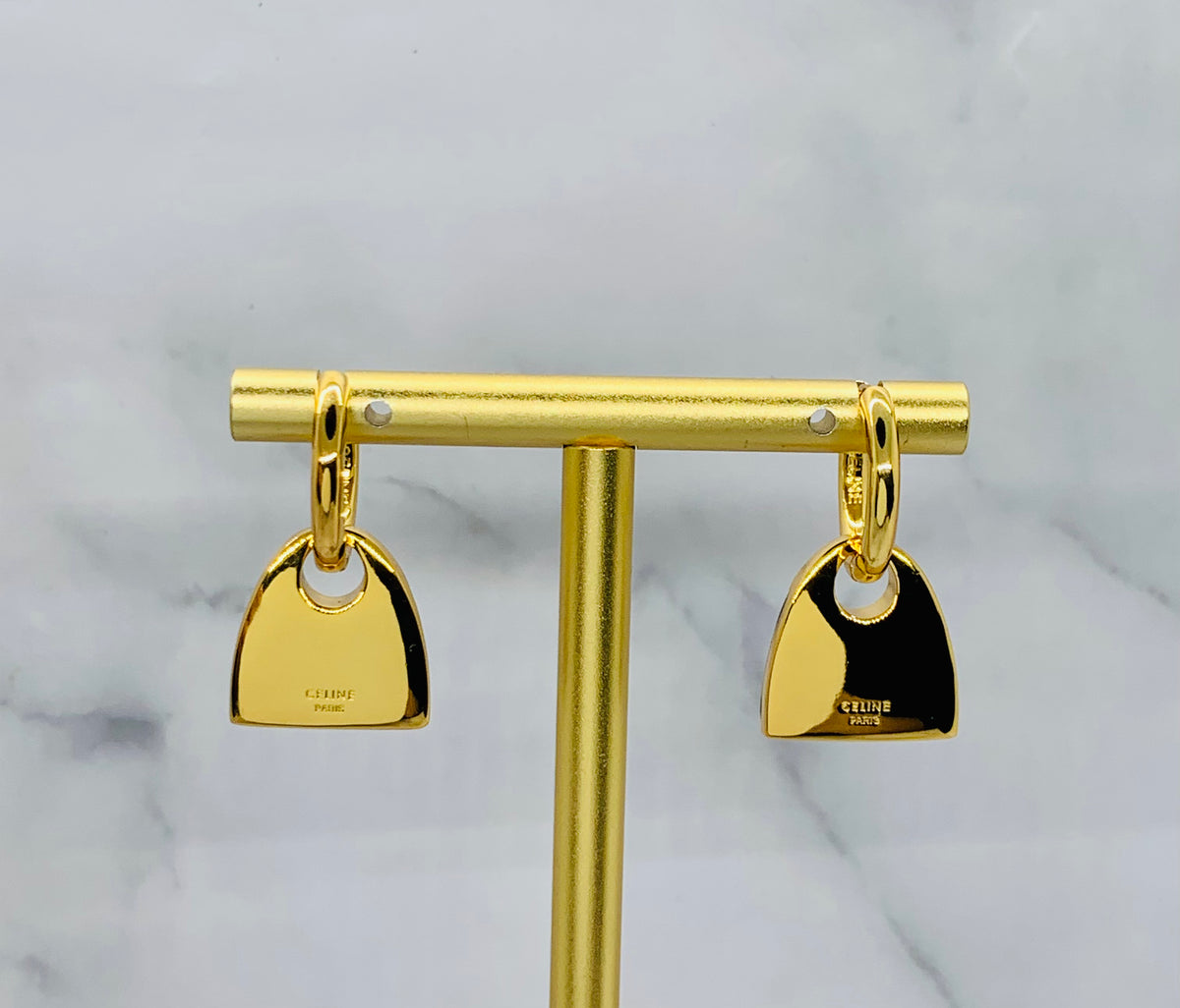 CELINE Enamel Monogram Pendant Earrings - Pre owned