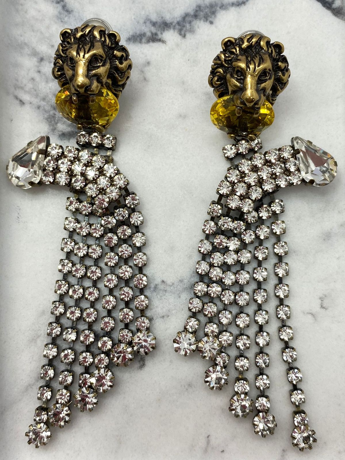 GUCCI Crystal Embellished Lion Earrings - USED