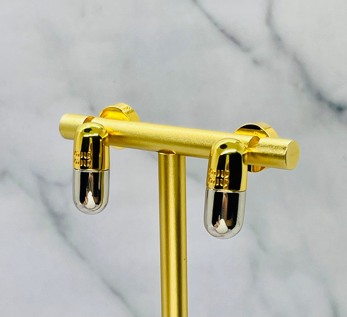 MIU MIU Gold & Silver Tone Pill Earrings - Pre owned
