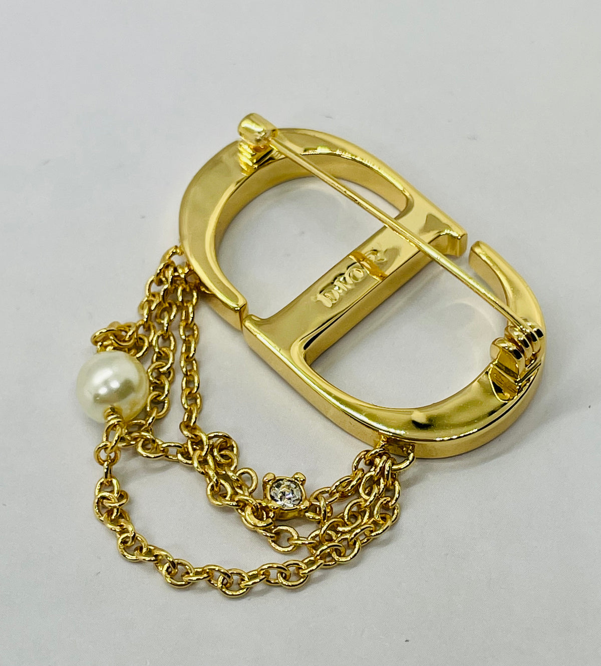 CHRISTIAN DIOR CD Pearl Chain Brooch Pin - Pre owned