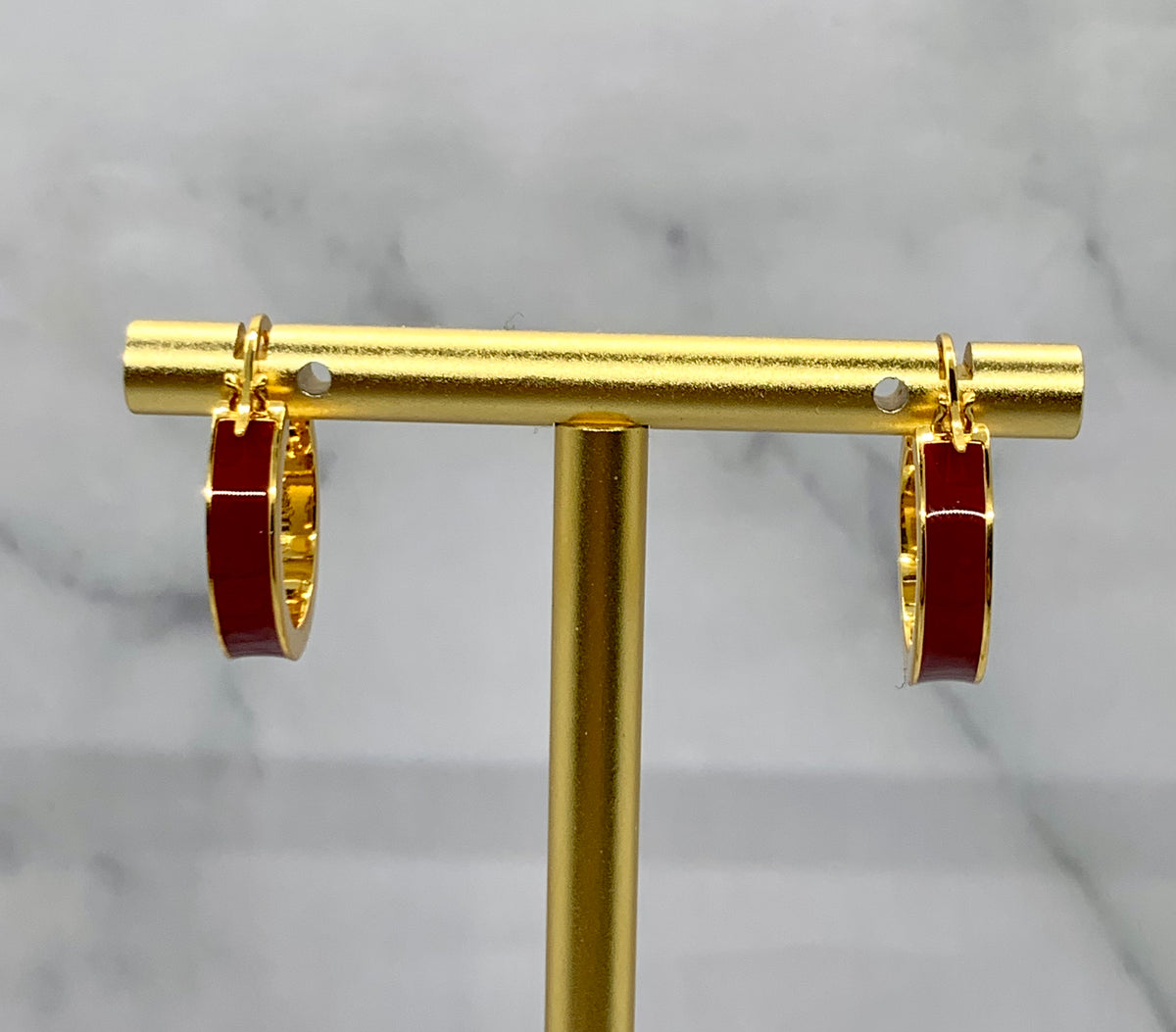 MIU MIU Red Enamel Gold Hoop Earrings - Pre owned