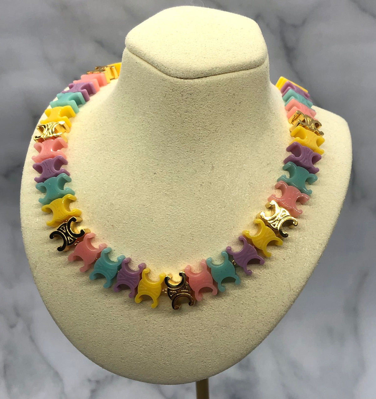 CELINE Pastel Plastic Multicolor Monogram Necklace - Pre owned