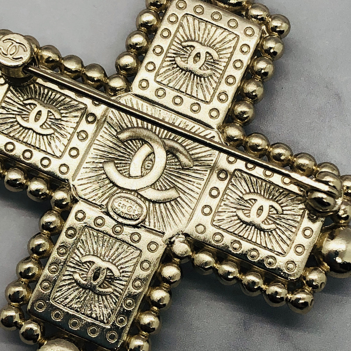 CHANEL CC Rhinestone Cross Brooch Pin - Pre owned