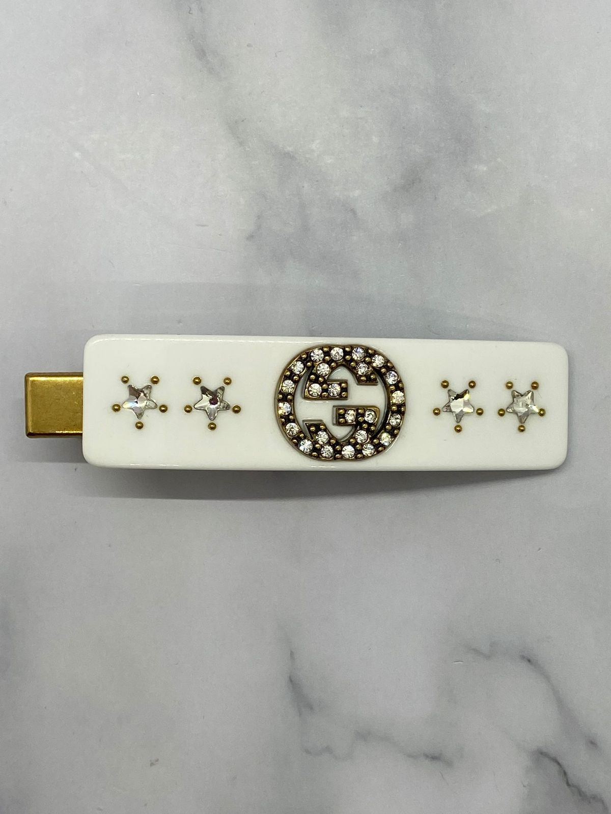 GUCCI GG White Rhinestone Hair Clip - Pre owned