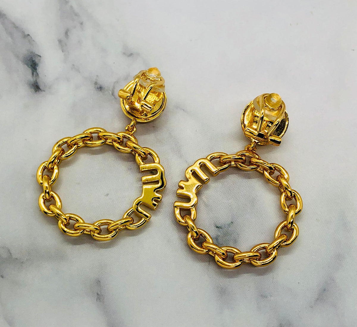 MIU MIU Gold Tone Clip On Hoop Earrings - Pre owned