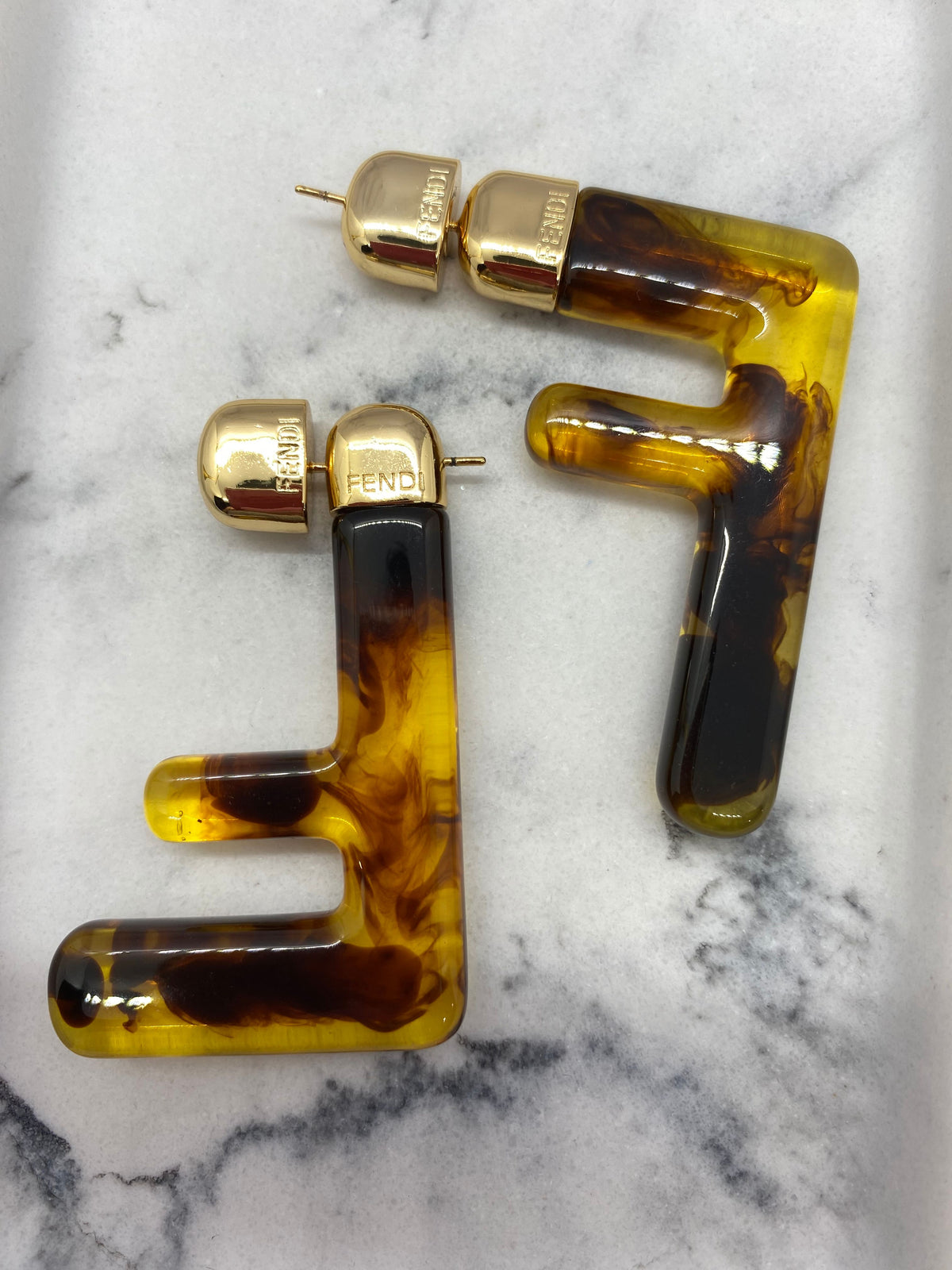 FENDI FF Acrylic Tortoise Earrings- Pre owned