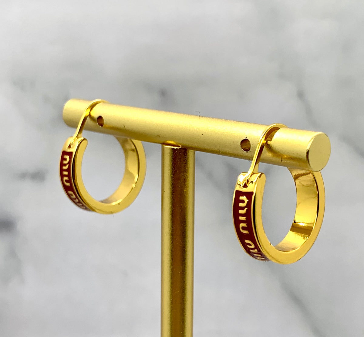 MIU MIU Red Enamel Gold Hoop Earrings - Pre owned