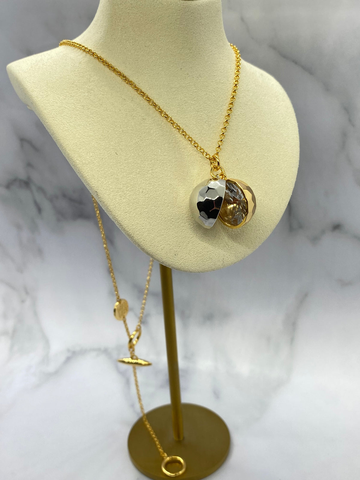 LOEWE Gold & Silver Tone Crystal Locket Necklace - Pre owned