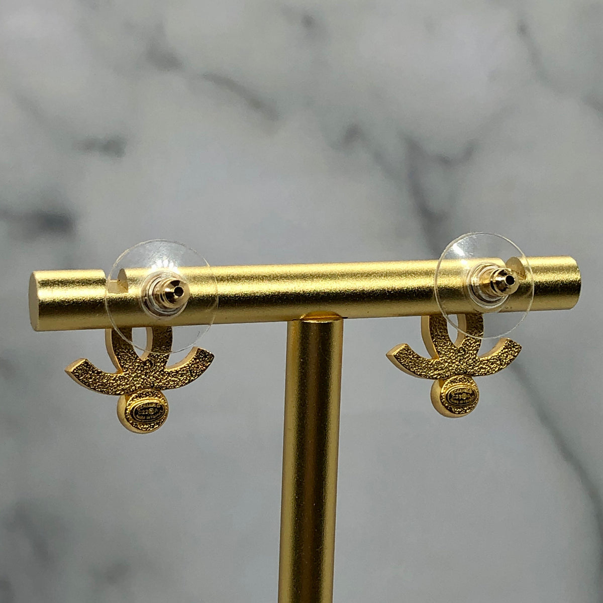 CHANEL CC Gold Tone Rhinestone Earrings - Pre owned