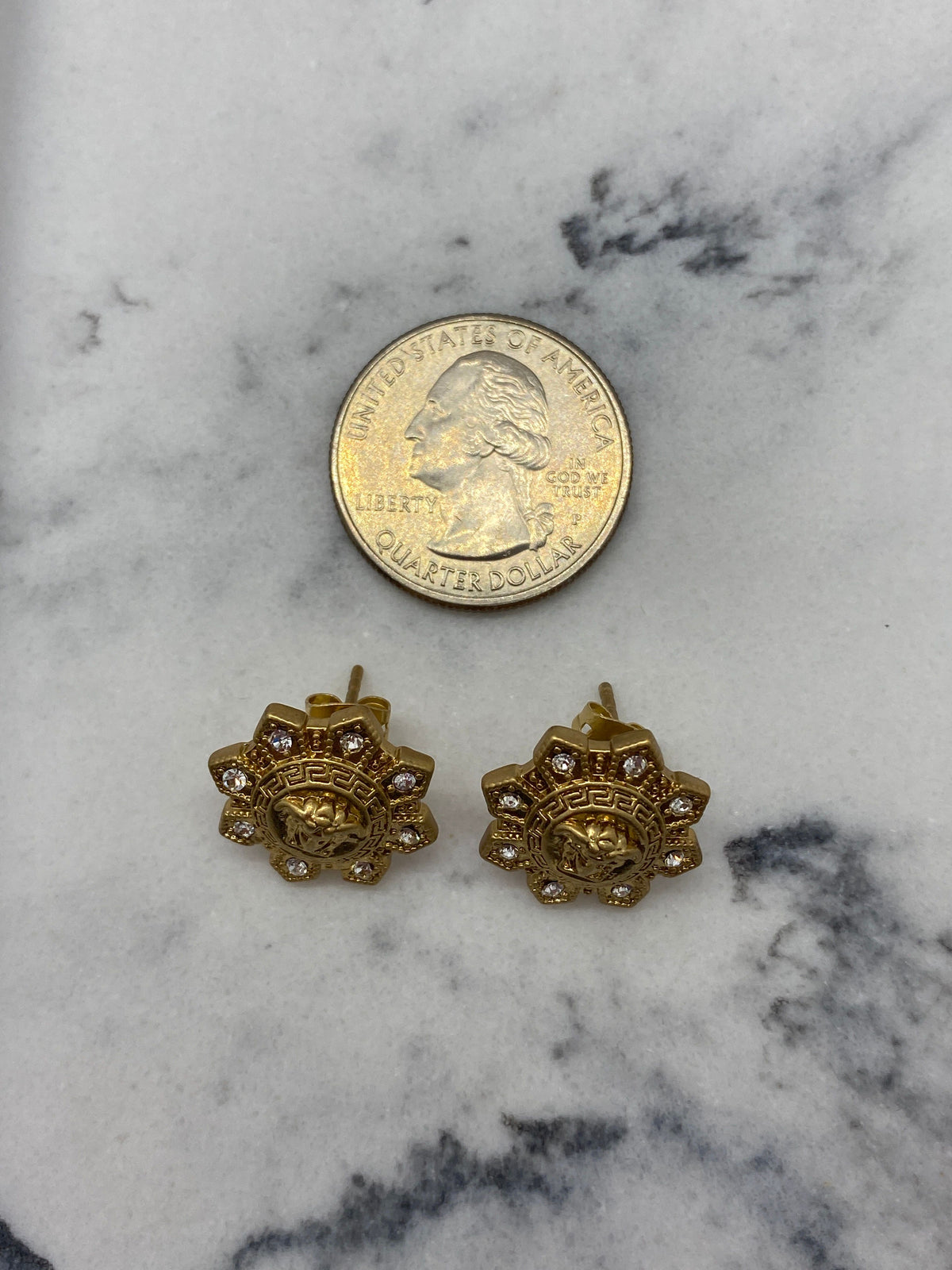 VERSACE Medusa Gold Tone Button Earrings - Pre owned