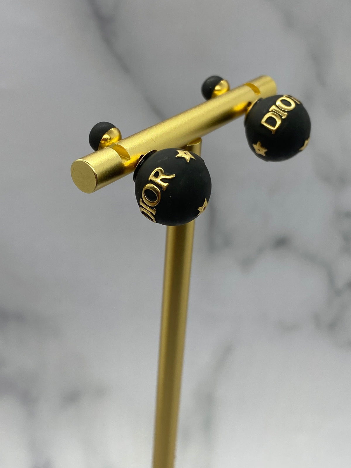 CHRISTIAN DIOR Black & Gold Tone Tribale Earrings - USED
