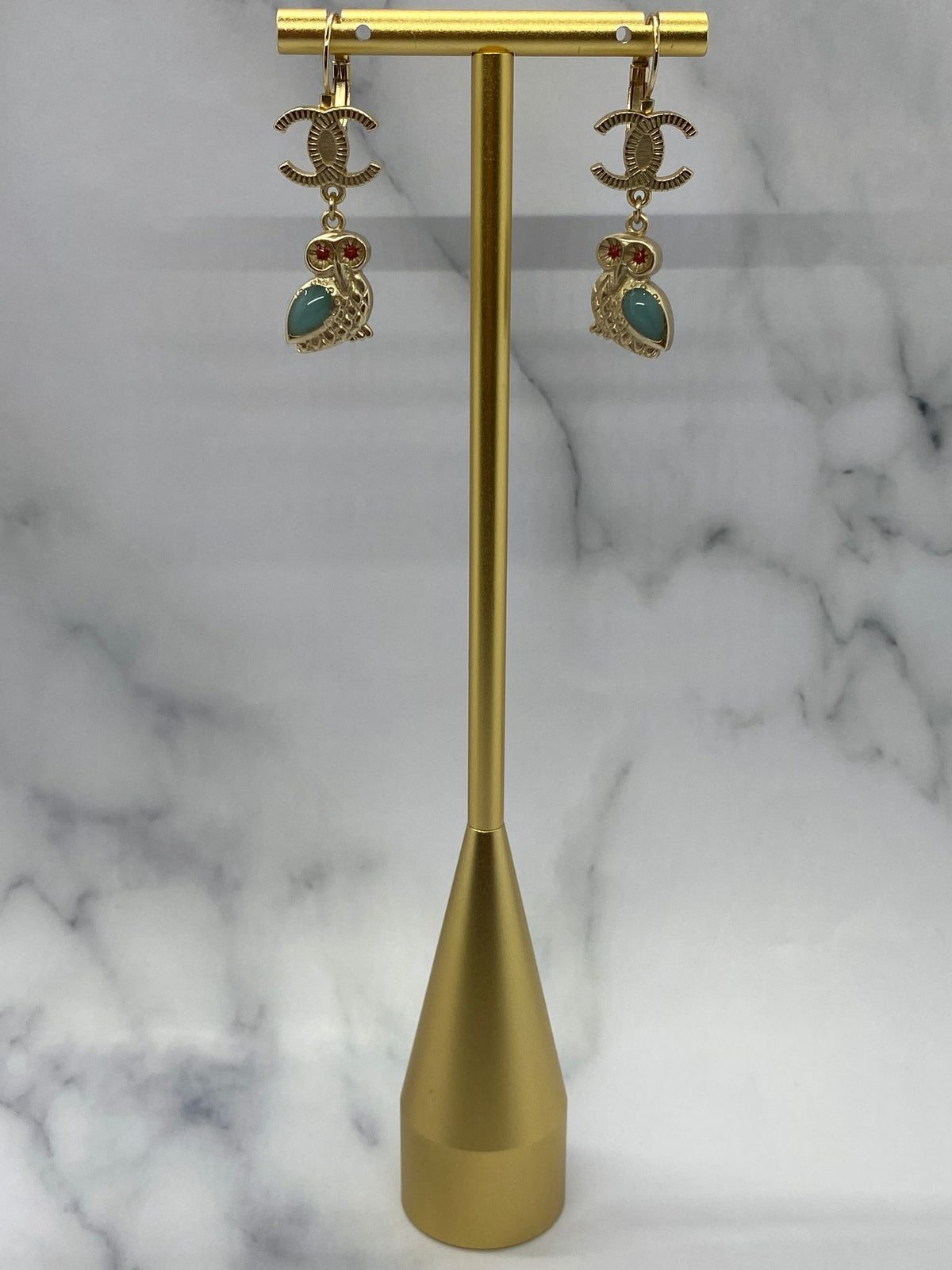 CHANEL CC Owl Pendant Earrings - USED