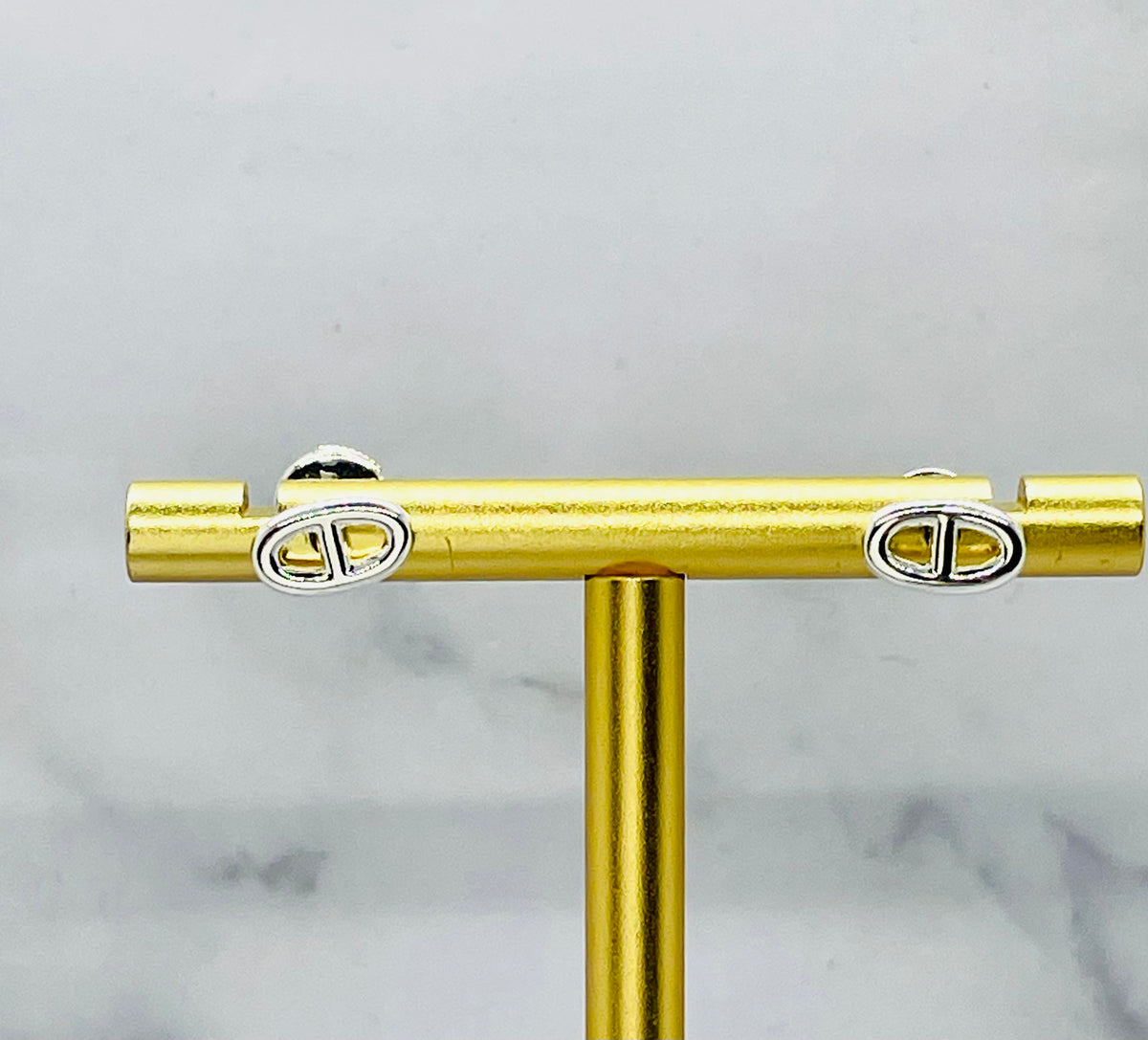 HERMES Monogram Silver Tone Earrings - Pre owned