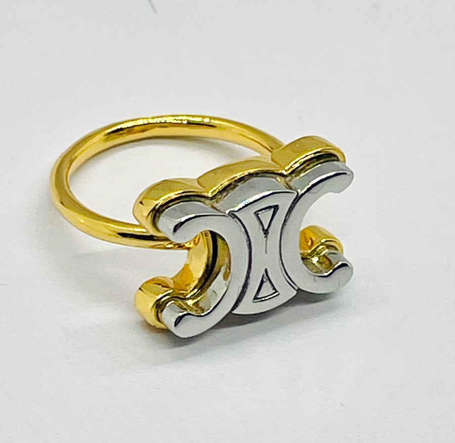 CELINE Monogram Silver & Gold Tone Ring size 7 M - Pre owned