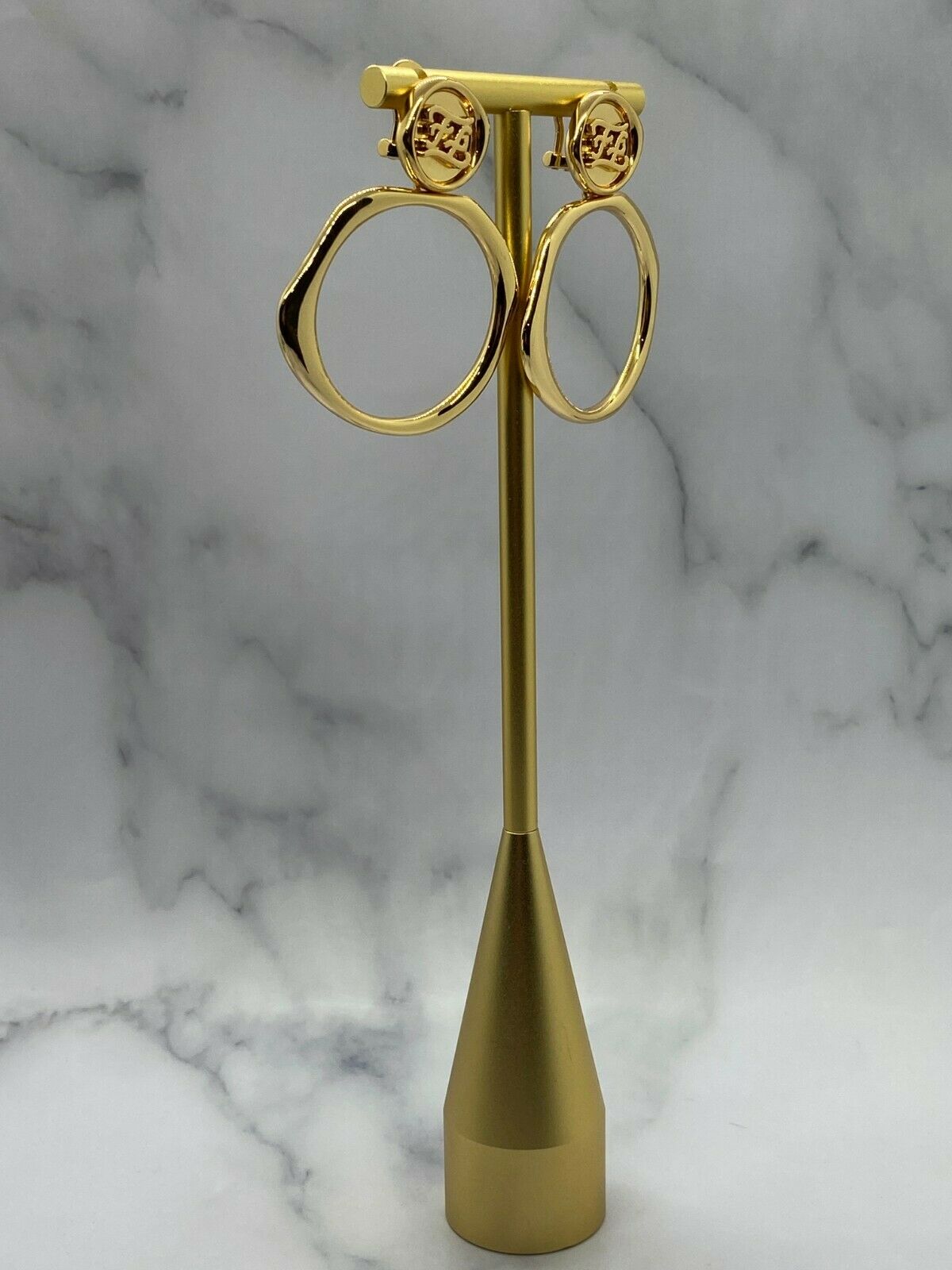 FENDI FF Gold Tone Molten Hoop Earrings - Pre owned