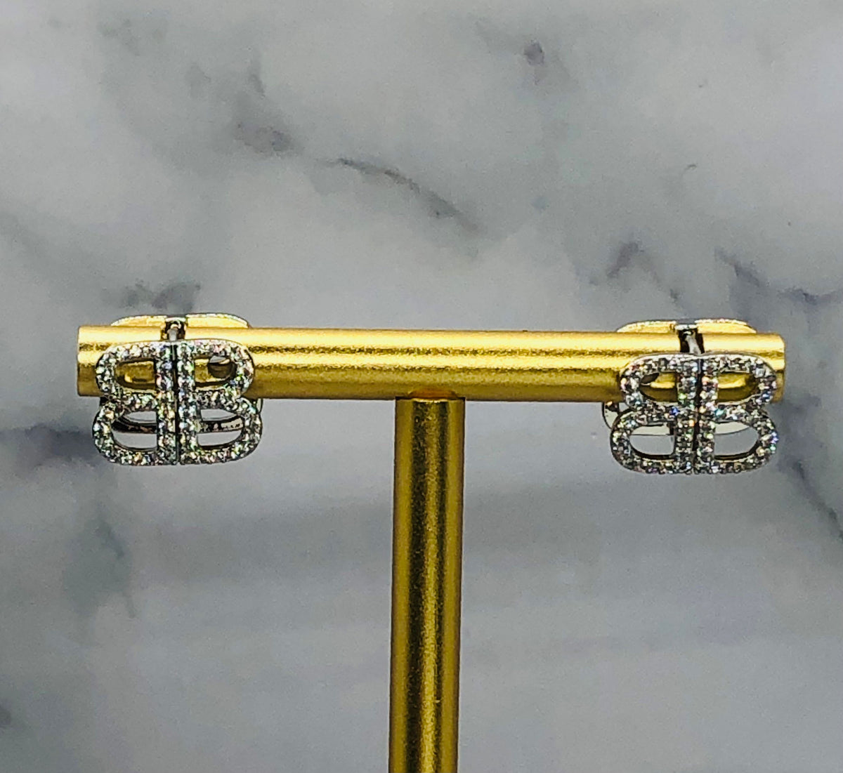 BALENCIAGA BB Rhinestone Earrings - Pre owned