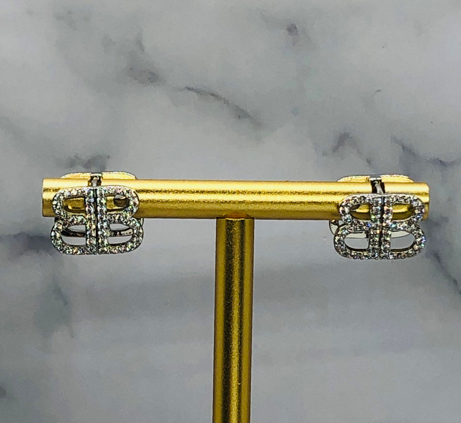 BALENCIAGA BB Rhinestone Earrings - Pre owned