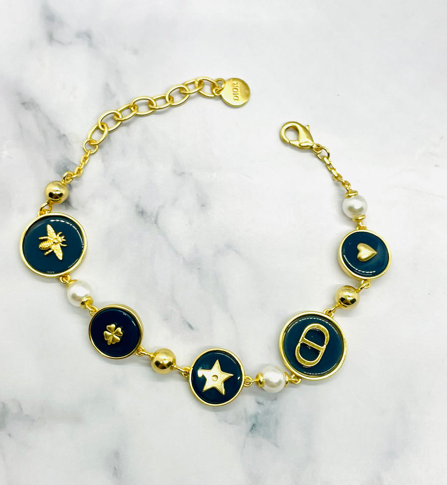 CHRISTIAN DIOR CD Black Charm Bracelet - Pre owned
