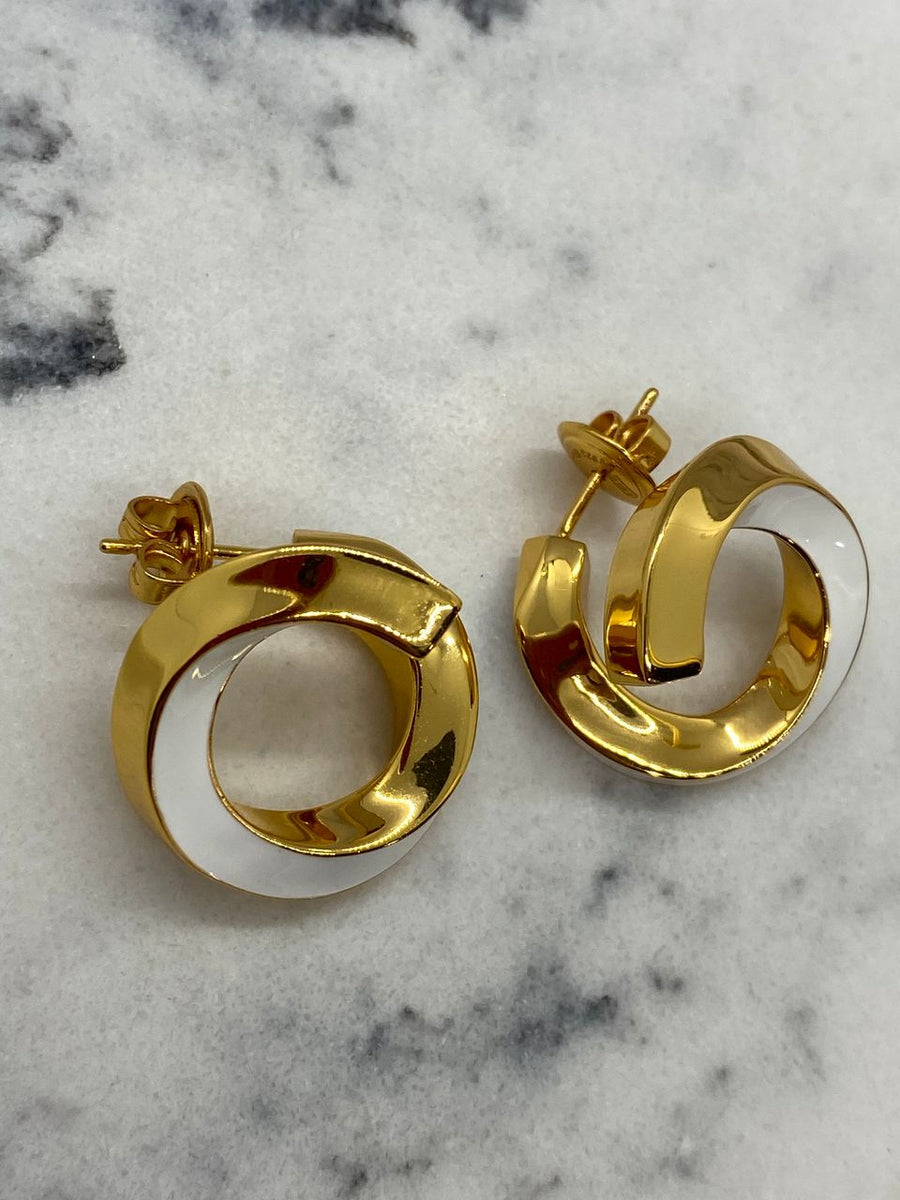 BOTTEGA VENETA Gold & White Loop Earrings - Pre owned