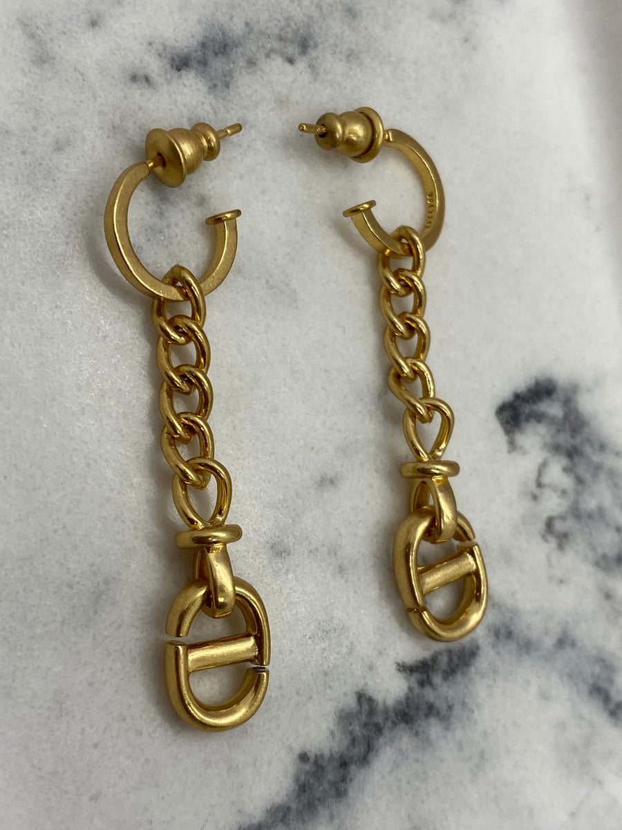 CHRISTIAN DIOR Brass Tone Pendant Earrings - Pre owned