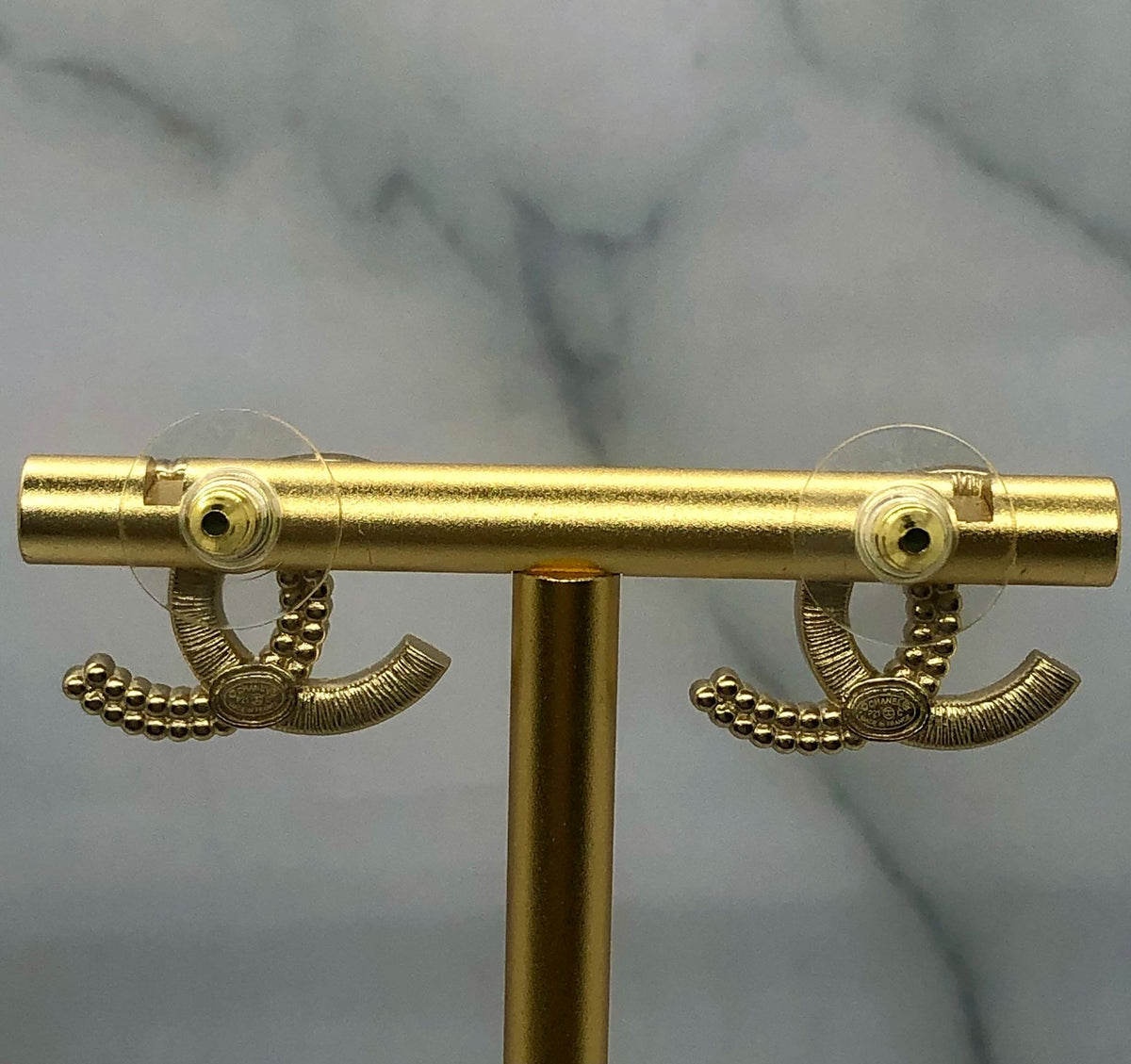 CHANEL CC Gold Tone Rhinestone Earrings - Pre owned