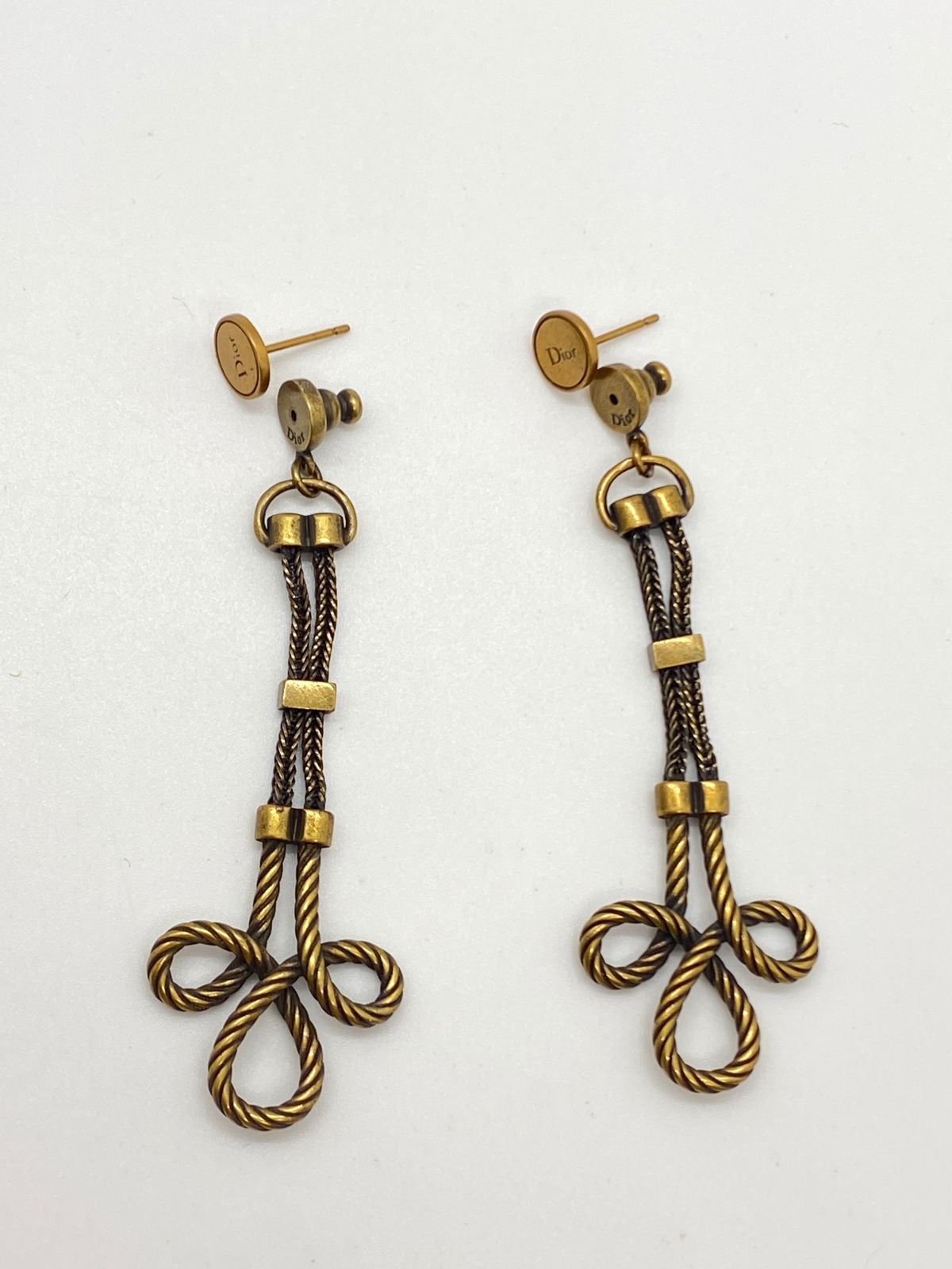 CHRISTIAN DIOR Bronze Tone Weave Pendant Earrings - Pre owned