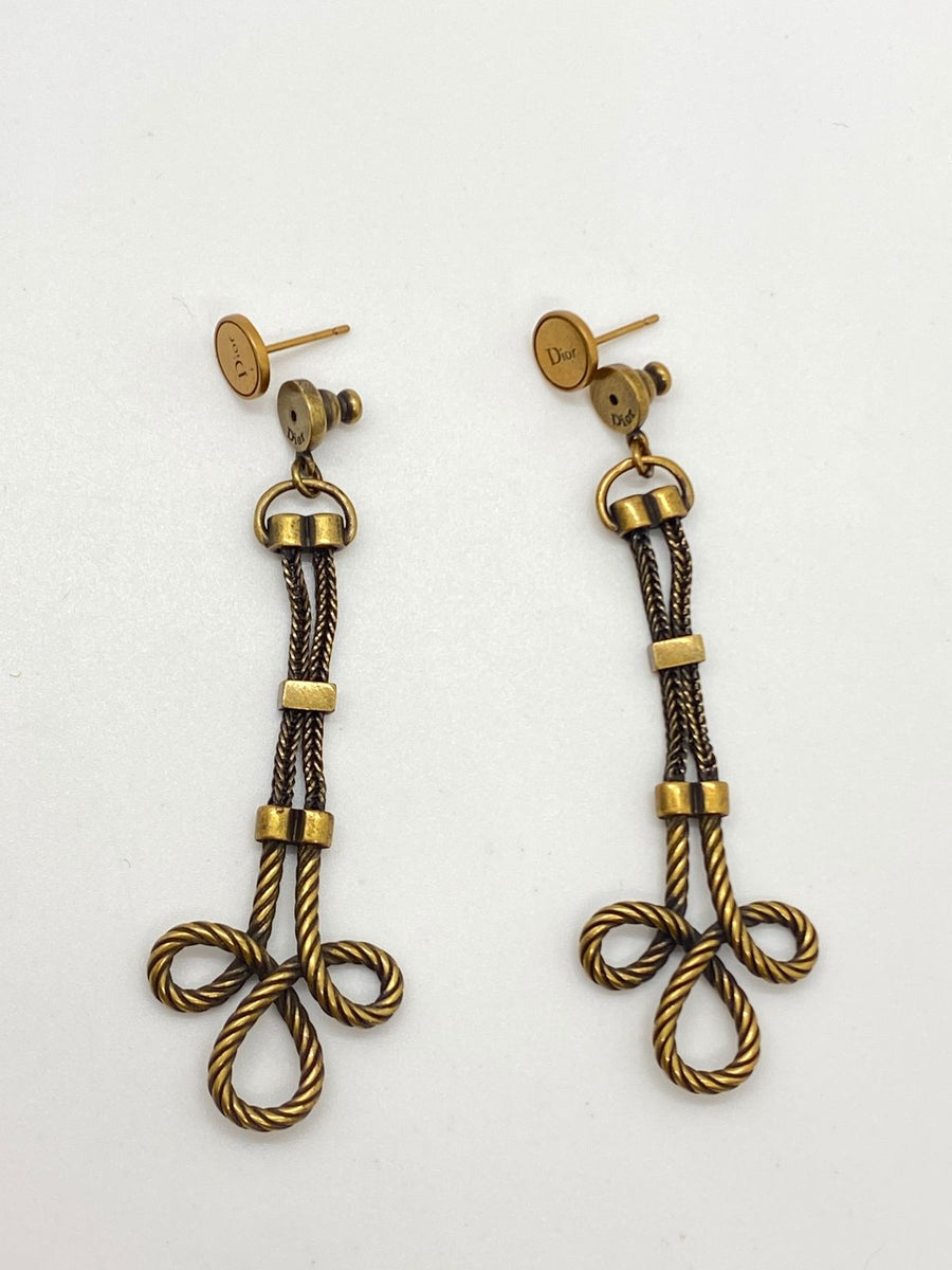 CHRISTIAN DIOR Bronze Tone Weave Pendant Earrings - Pre owned