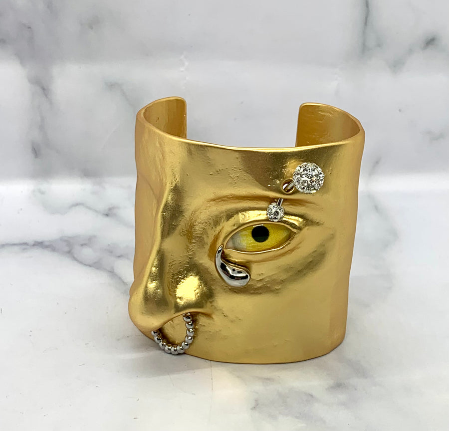 SCHIAPARELLI Crying Face Statement Cuff Bracelet - Pre owned